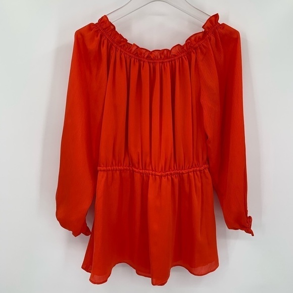 DVF Diane von Furstenberg Camila Spicy Orange off the shoulder top blouse new 2 - Picture 1 of 5